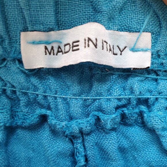 Made In Italy 100% Linen Super Wide Leg Ankle Palazzo Pants Turquoise Blue Sz M - Picture 6 of 15